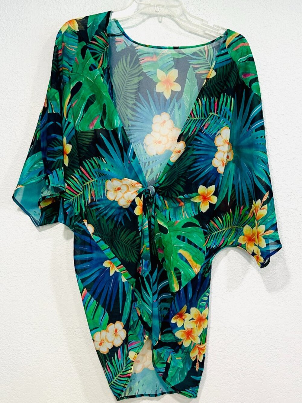 Womens Kimono Cover Up Tropical Semi Sheer Open or Tied Front MultiColor Size L